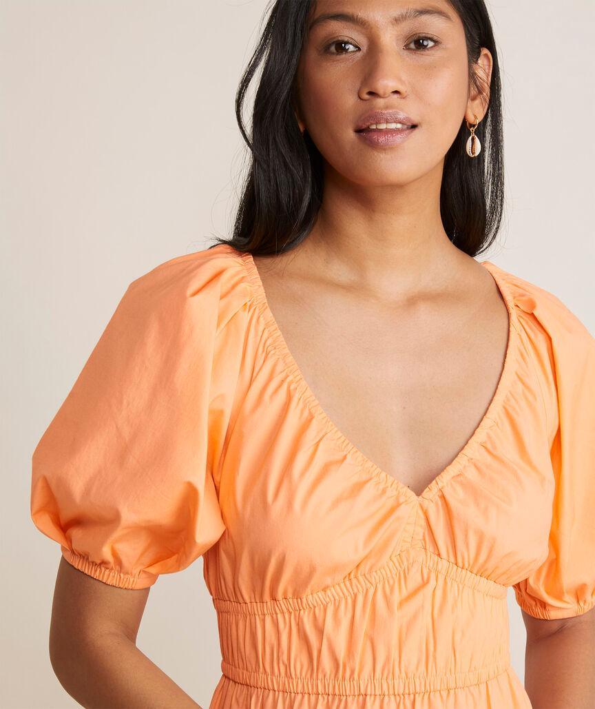 Marina Poplin Puff-Sleeve Midi Dress Product Image