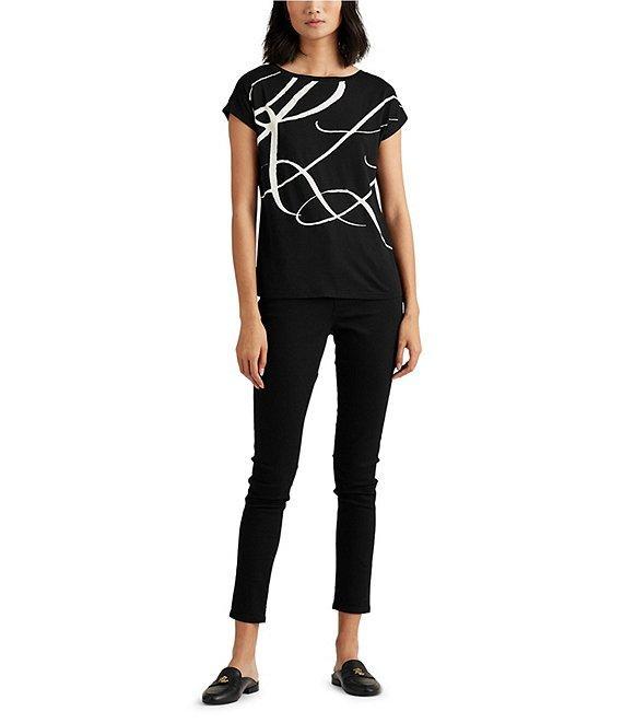 Lauren Ralph Lauren Boat Neck Short Sleeve Logo Script Shirt Product Image