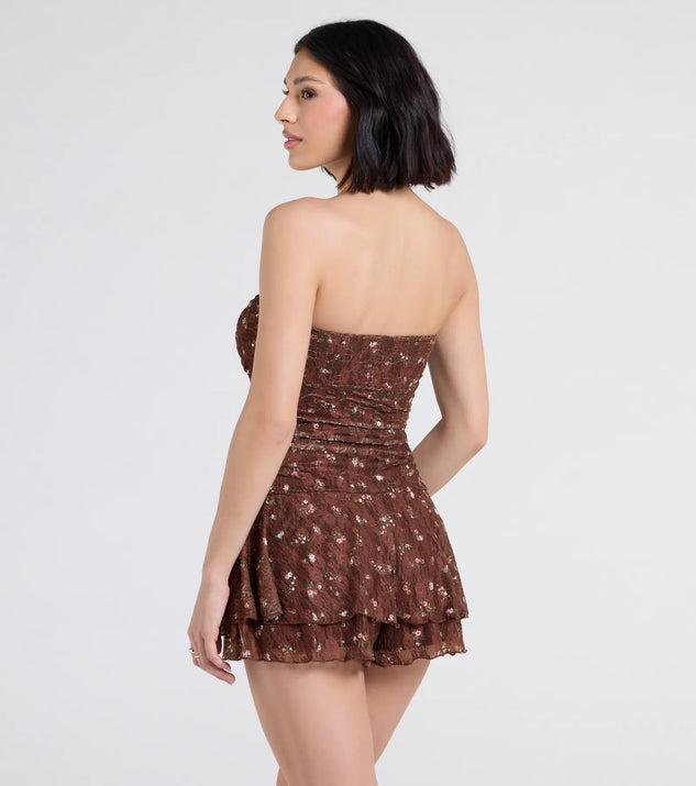 Smell The Roses Strapless Floral Lace Romper Product Image