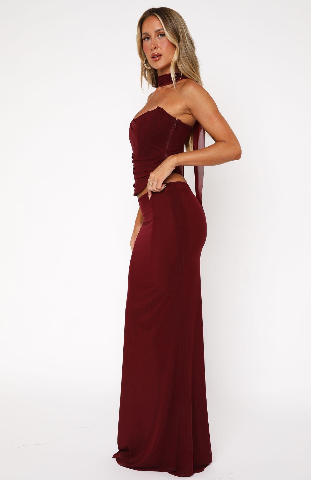 Loving You Maxi Skirt Burgundy Product Image