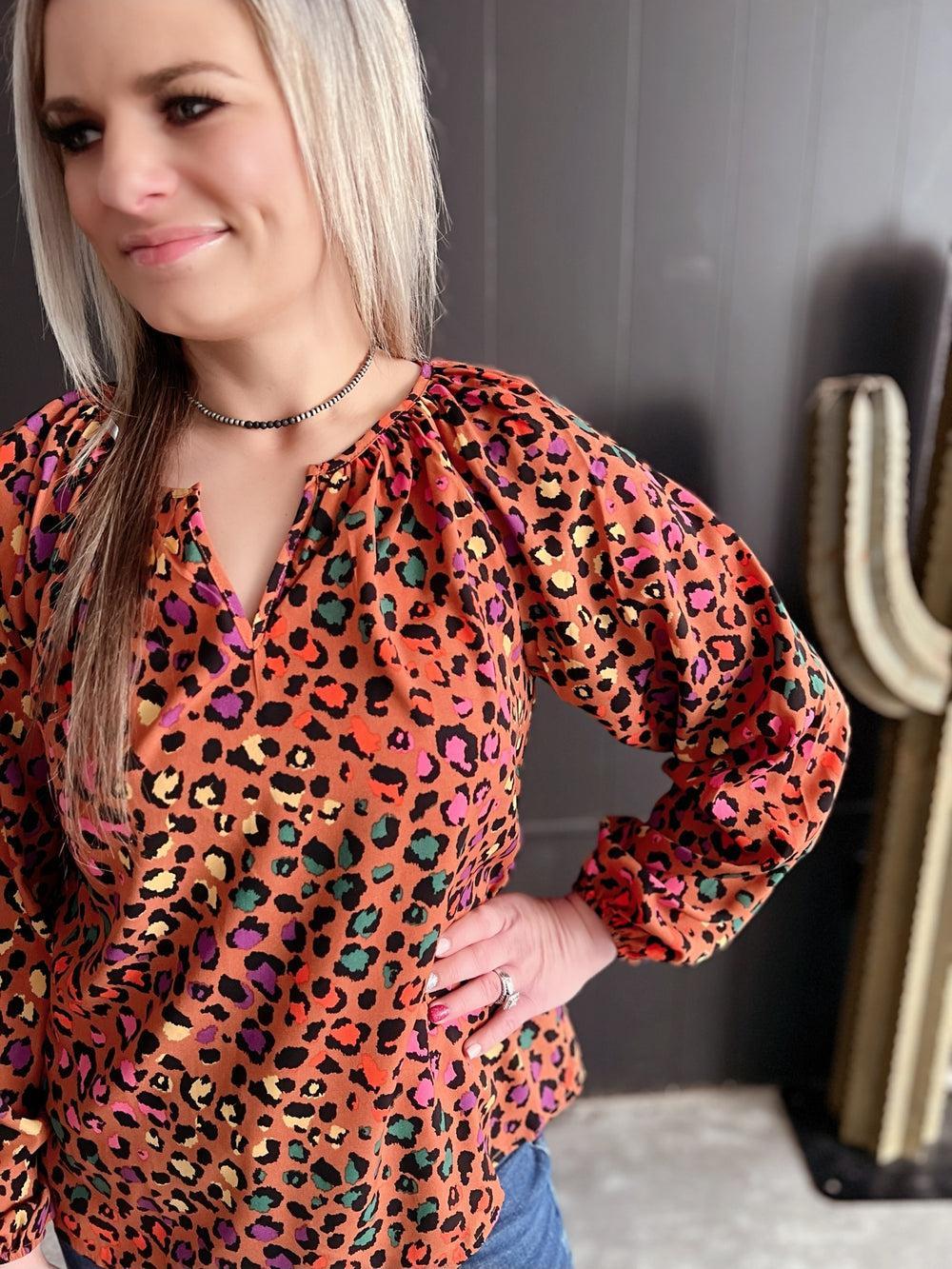Rust Multicolored Leopard Top Product Image