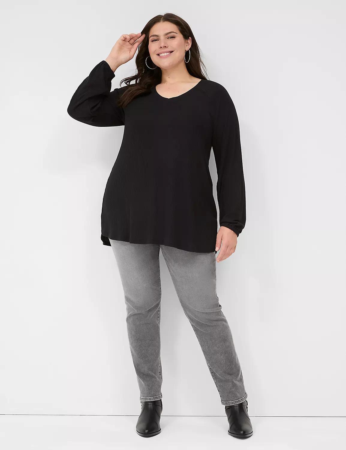 Relaxed Blouson-Sleeve V-Neck Top Product Image