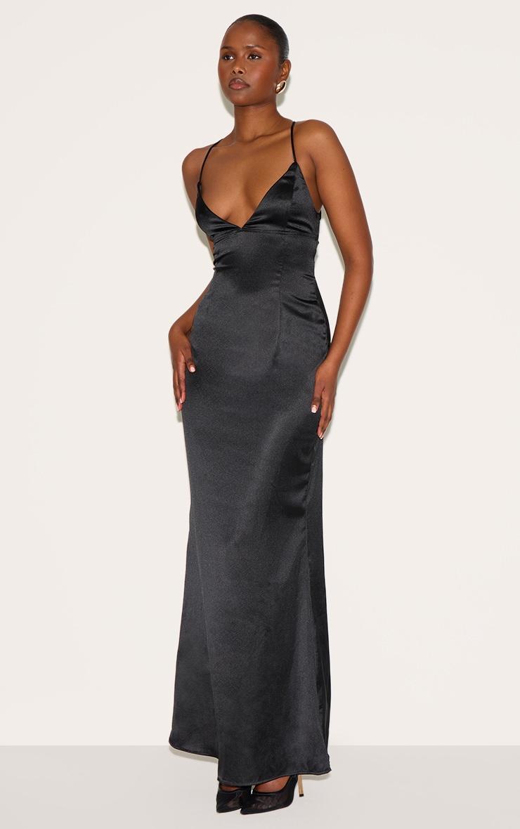 Black Satin Tie Back Maxi Dress Product Image