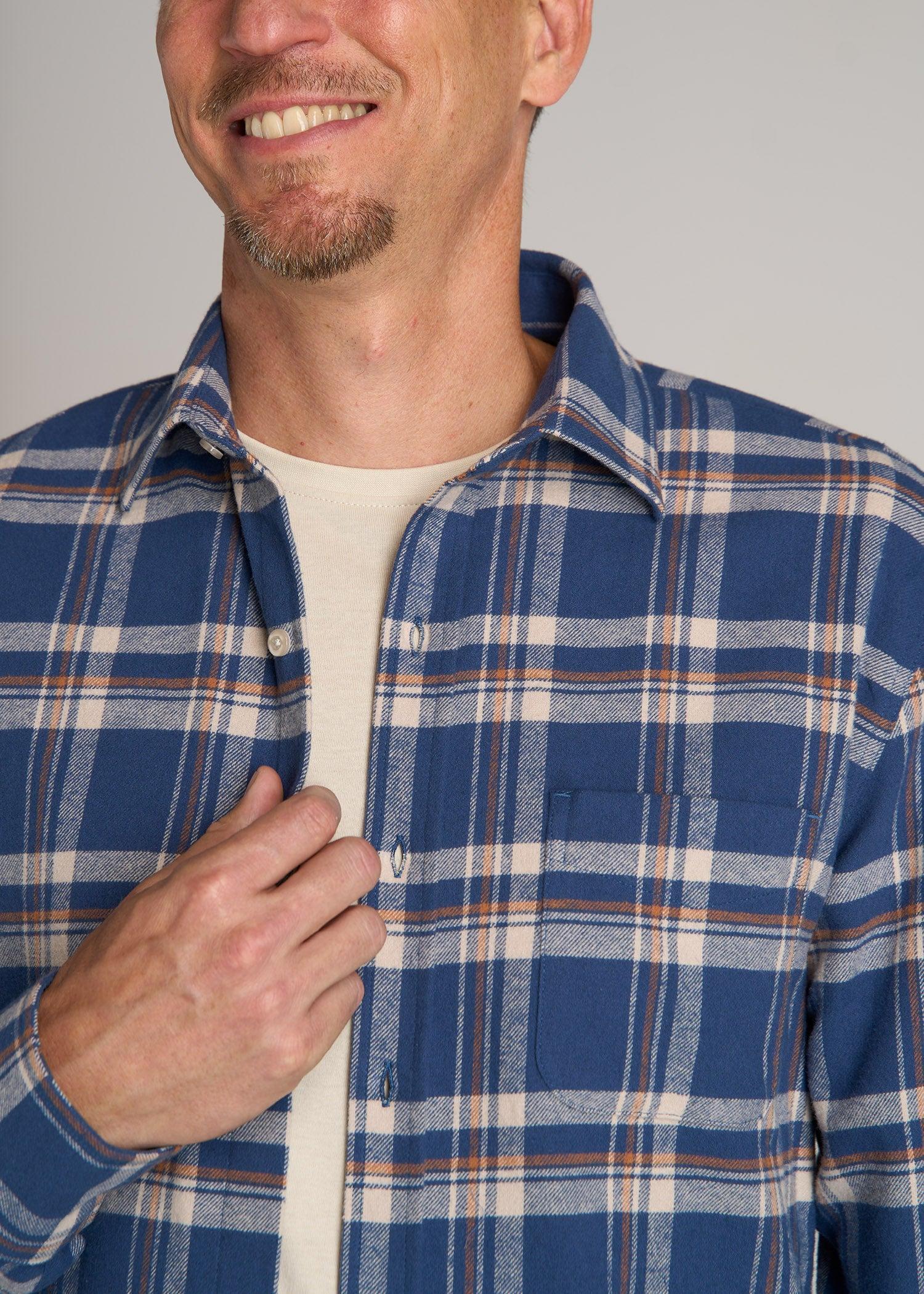 Nelson Flannel Shirt for Tall Men in Navy and Khaki Plaid Male Product Image