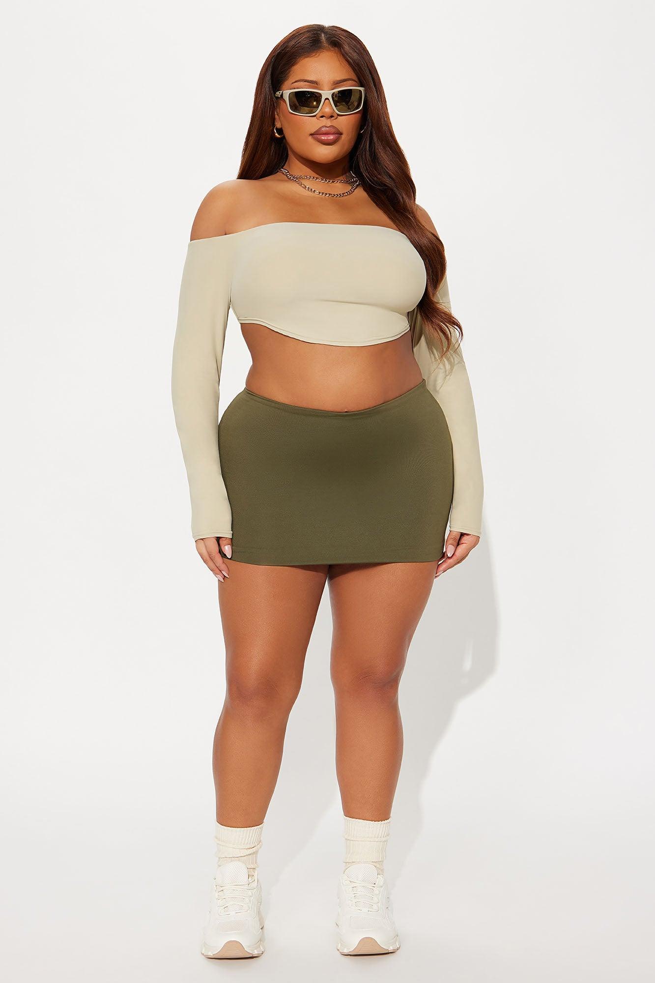 Second Skin Off Shoulder Cropped Top - Stone Product Image