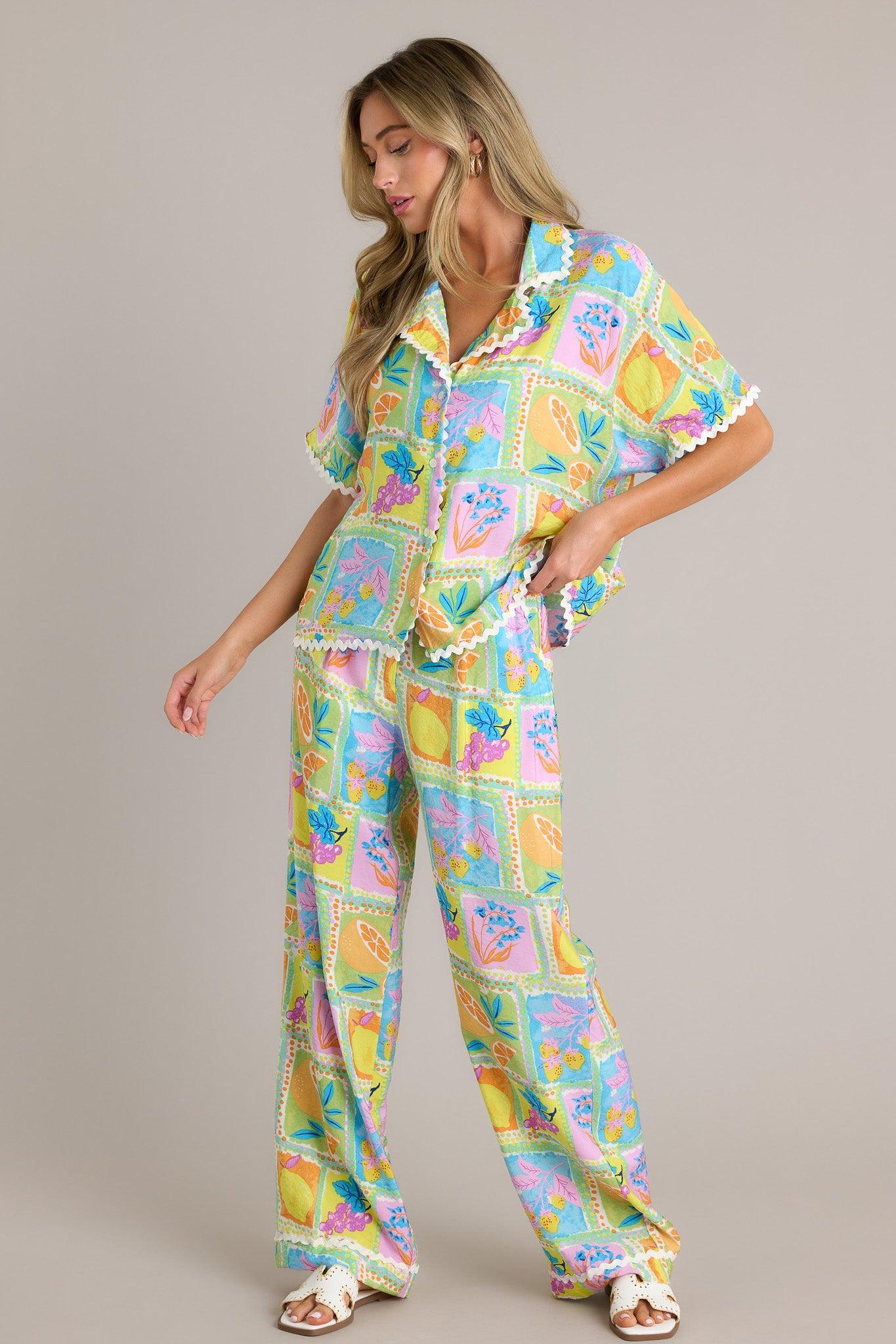 Fruitful Fun Green Tropical Print Pants Product Image