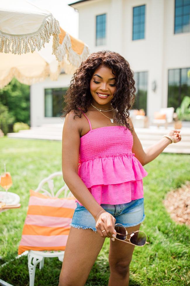 Beautiful Moment Hot Pink Tiered Smocked Bust Tank SALE Product Image
