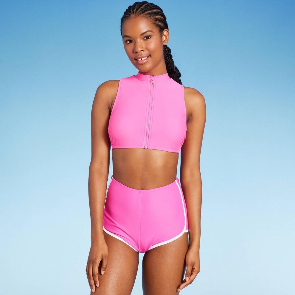 Womens Zip-Front Mock Neck Bikini Top - Wild Fable Black XXS Product Image
