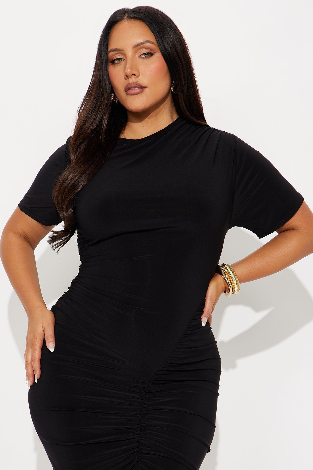 Keep Calling Ruched Midi Dress - Black Product Image