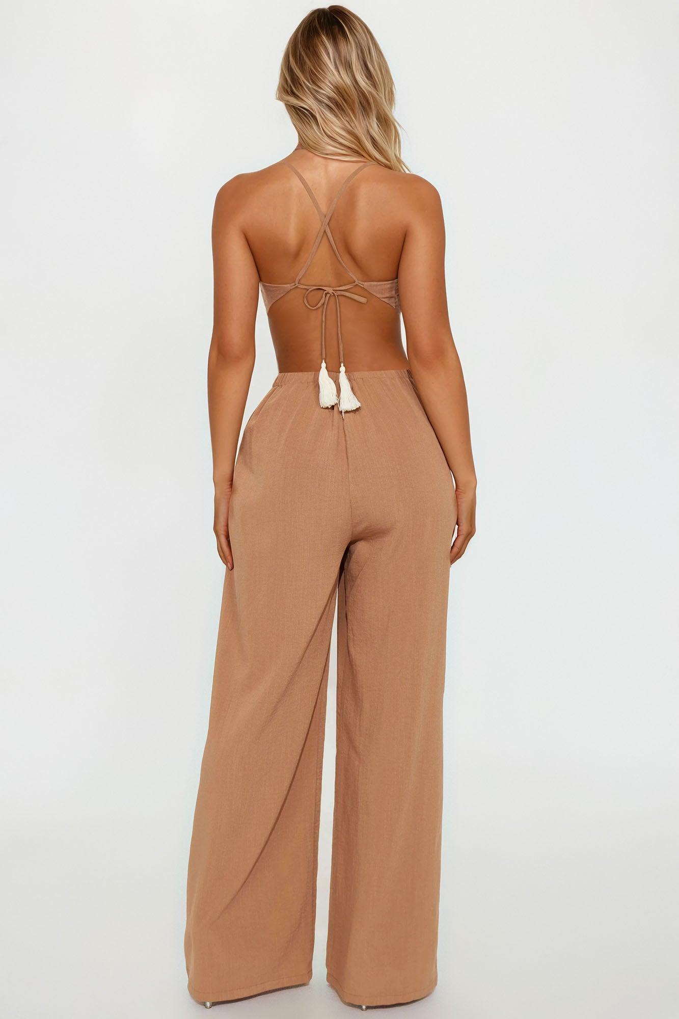 Tamra Wide Leg Linen Jumpsuit - Mocha Product Image