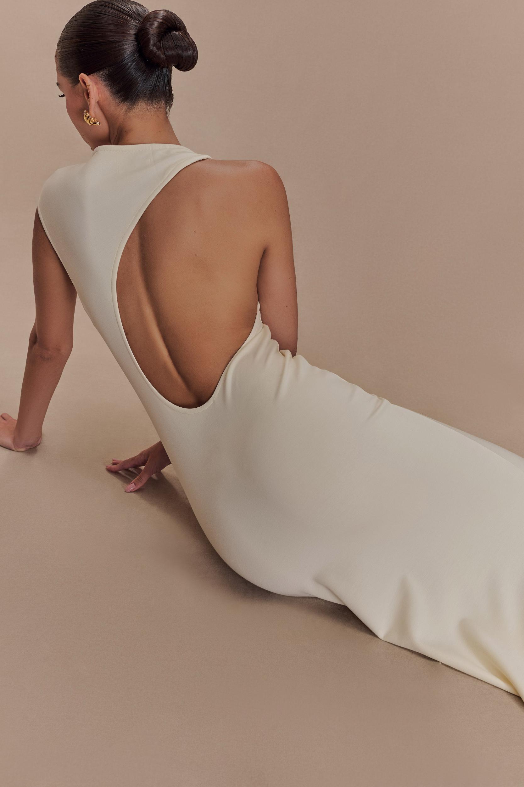 Katerina Scuba Jersey Cut Out Maxi Dress - Ivory Product Image