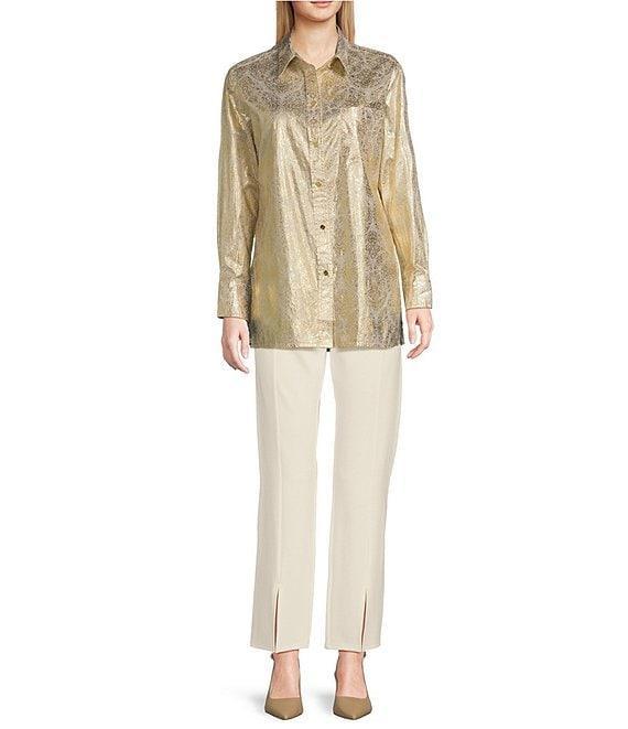 Jude Connally Kimber Gold Foil Medallion Print Point Collar Long Sleeve Button Front Shirt Product Image