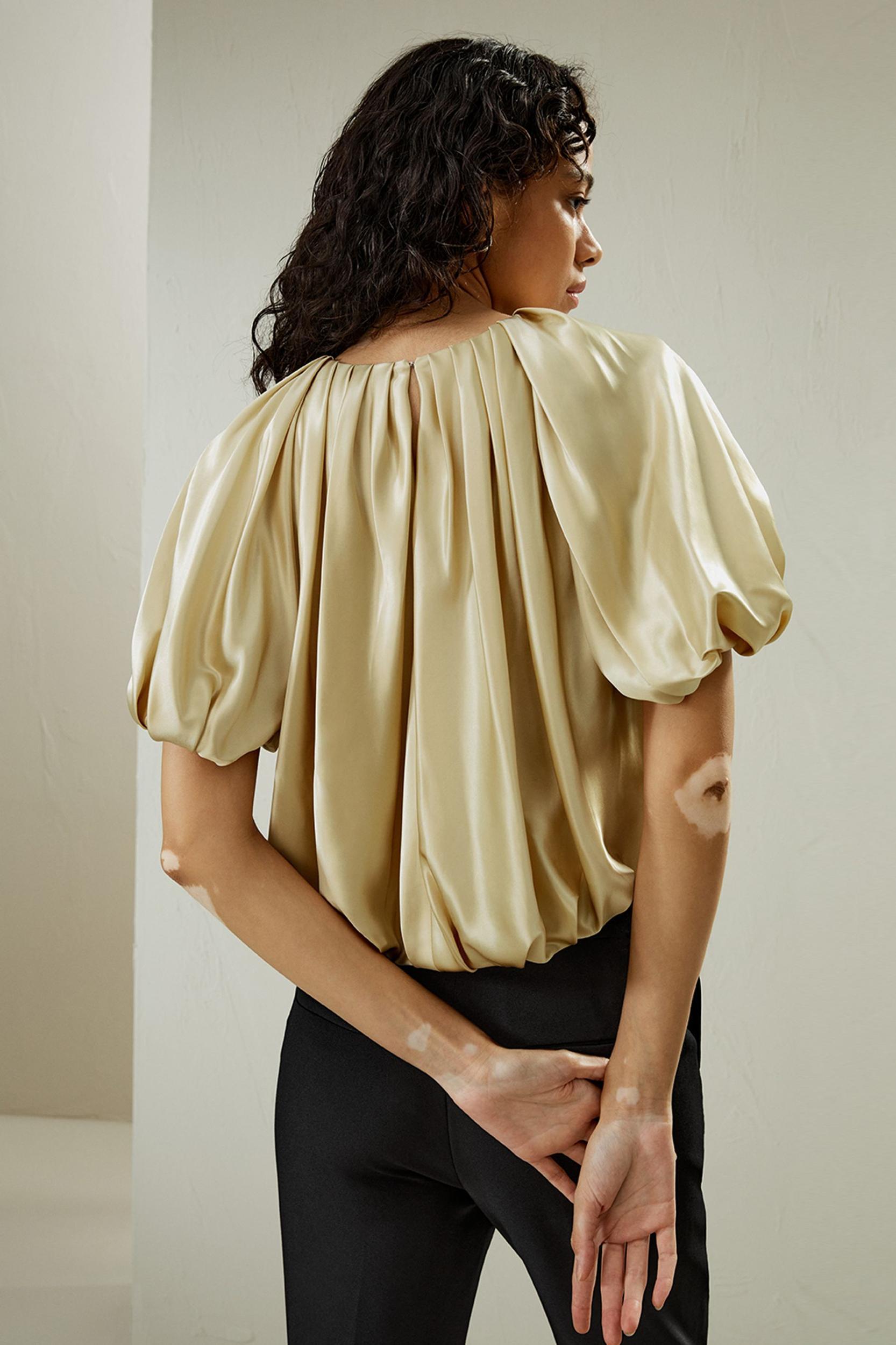 Puff Short Sleeve Watershine Silk Top Product Image