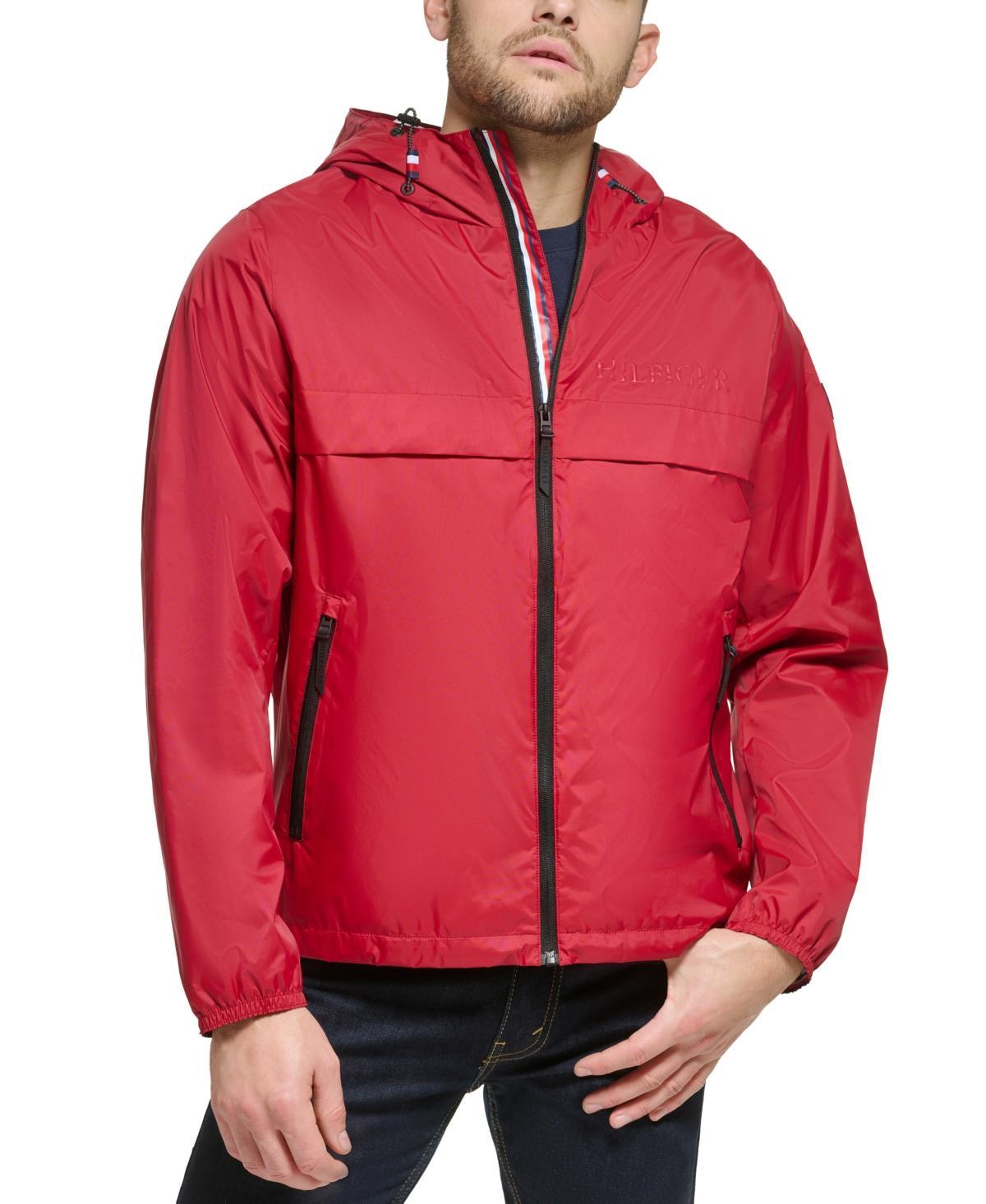 Men's Tommy Hilfiger Logo Patch Hooded Rain Jacket, Size: Medium, Blue Stripe Product Image