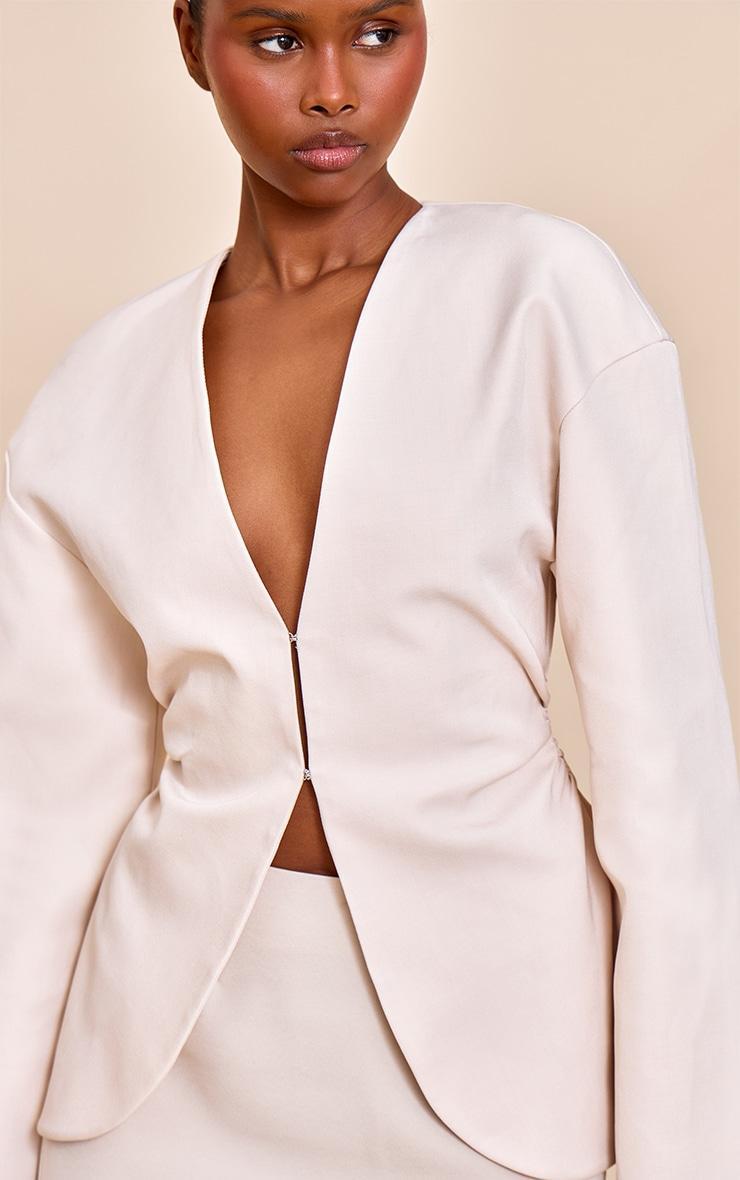  Ecru Cinched Waist Stretch Blazer Product Image