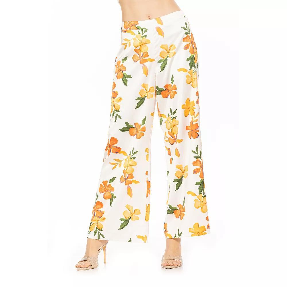 Women's ALEXIA ADMOR Cerise Silky Wide Leg Pants, Size: 2, Purple Floral Product Image