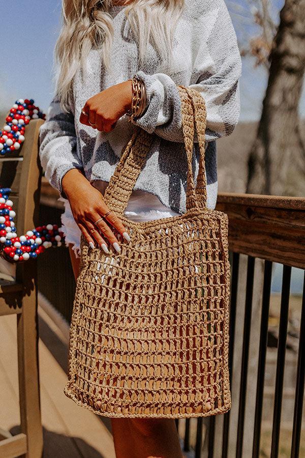 Somewhere In The Tropics Woven Tote In Khaki Product Image