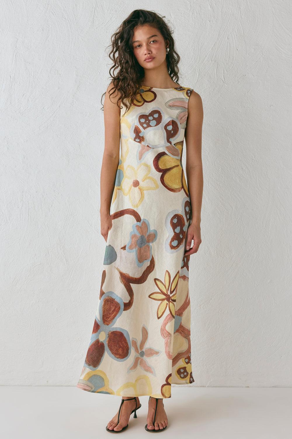 Art Of Bloom Linen Bias Cut Maxi Dress Flower Product Image