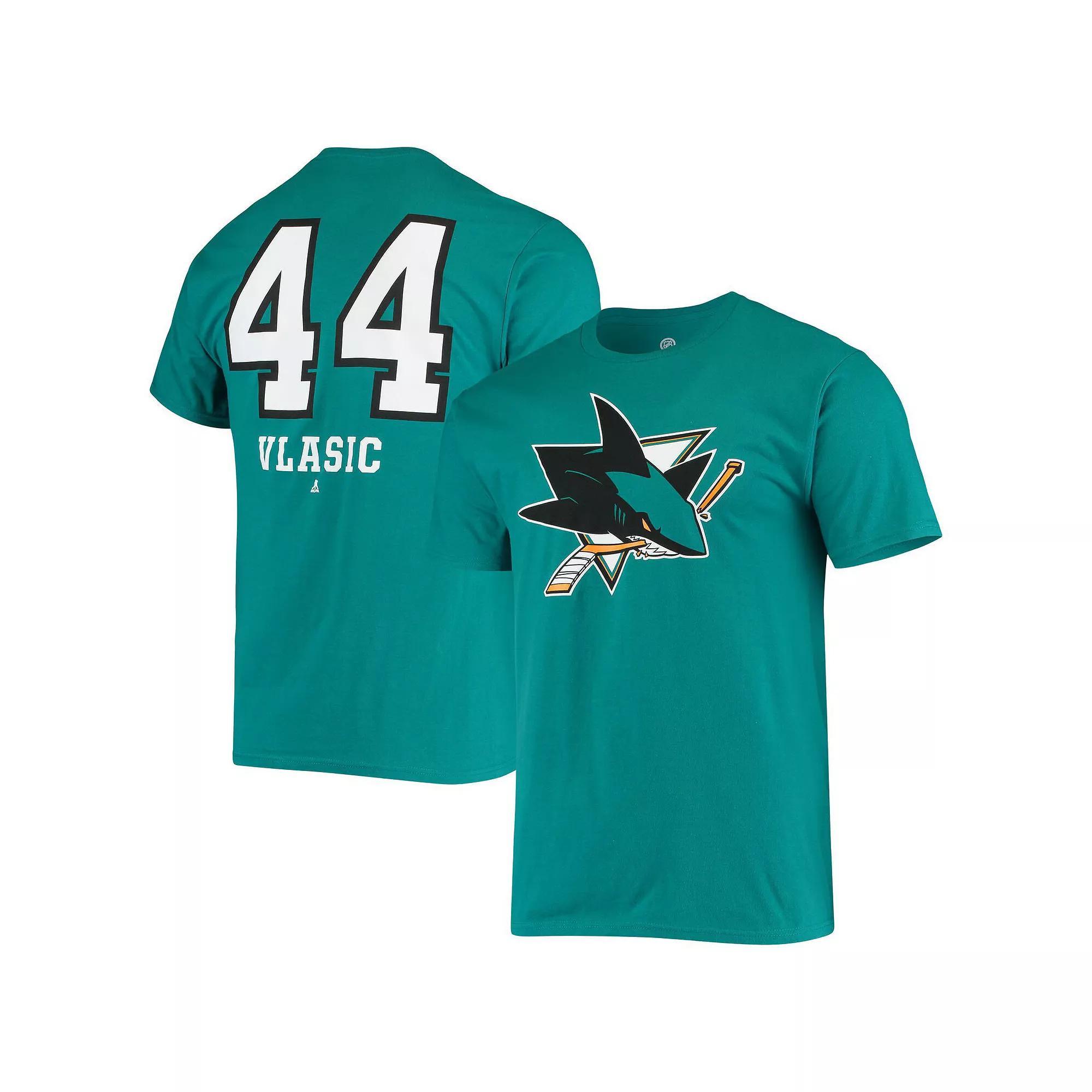 Men's Fanatics Branded Marc-Edouard Vlasic Teal San Jose Sharks Player Name and Number T-Shirt, Size: XL, Sks Blue Product Image