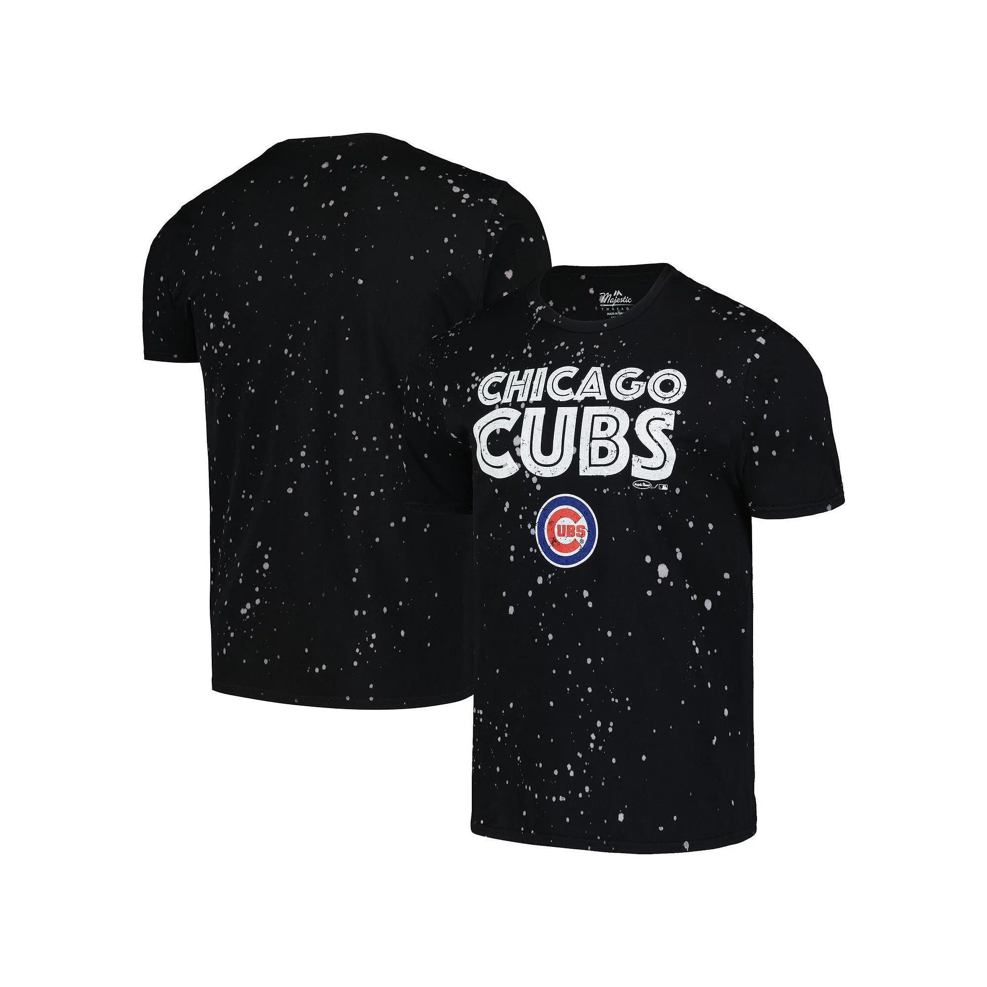 Men's Majestic Threads Black/White Chicago Cubs Splatter T-Shirt, Size: Medium Product Image
