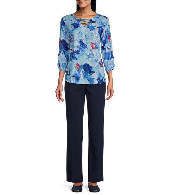 Allison Daley Shell Melange Print 3/4 Sleeve Crew Neckline Knit Top Product Image