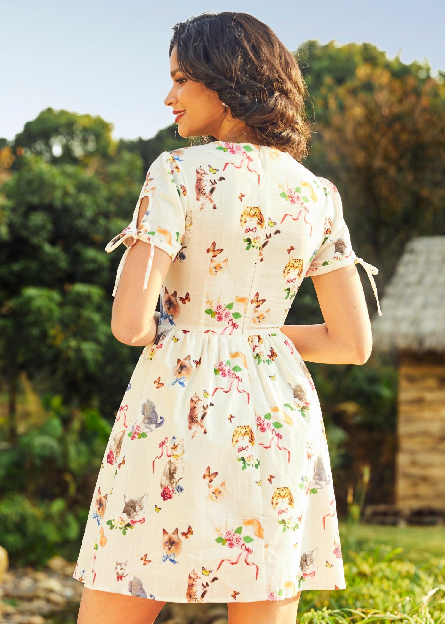 Kitsch Kitty Print Dress Product Image