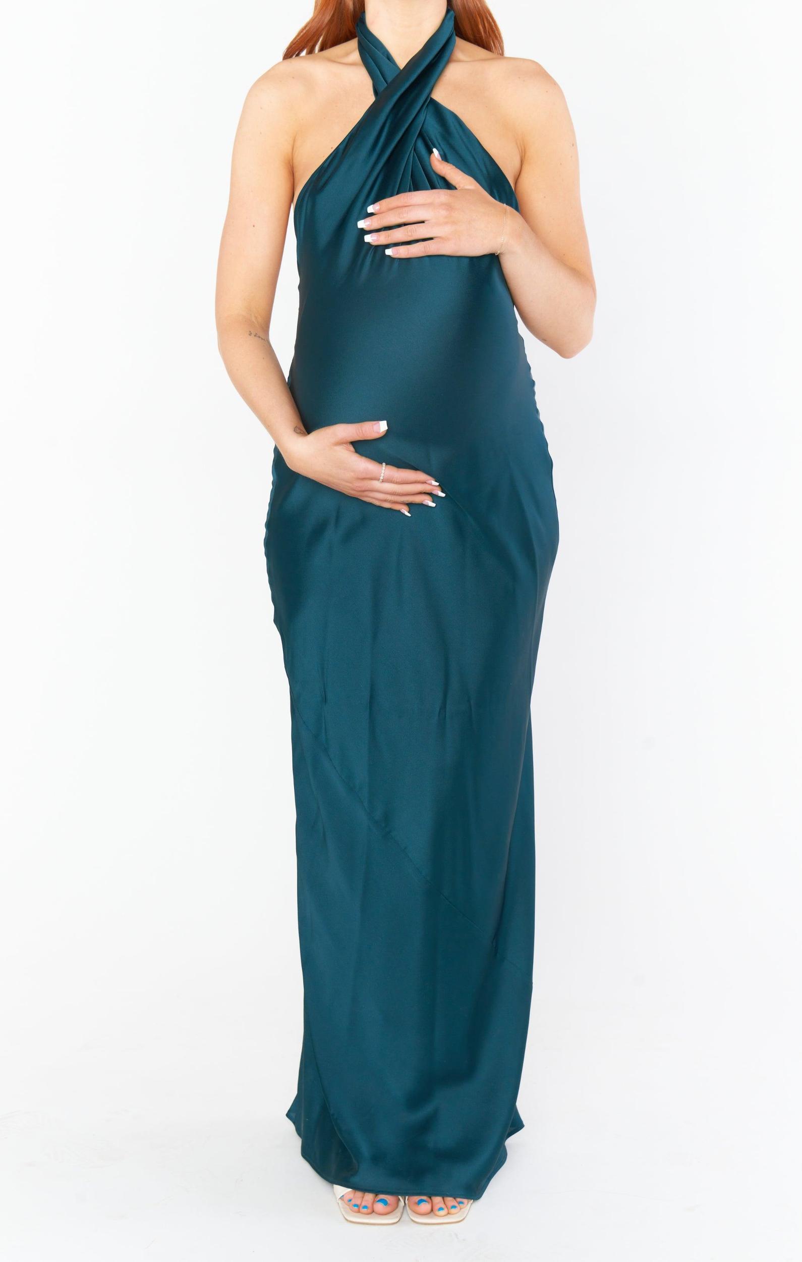 Jasmine Halter Maxi Dress ~ Deep Emerald Luxe Satin Product Image