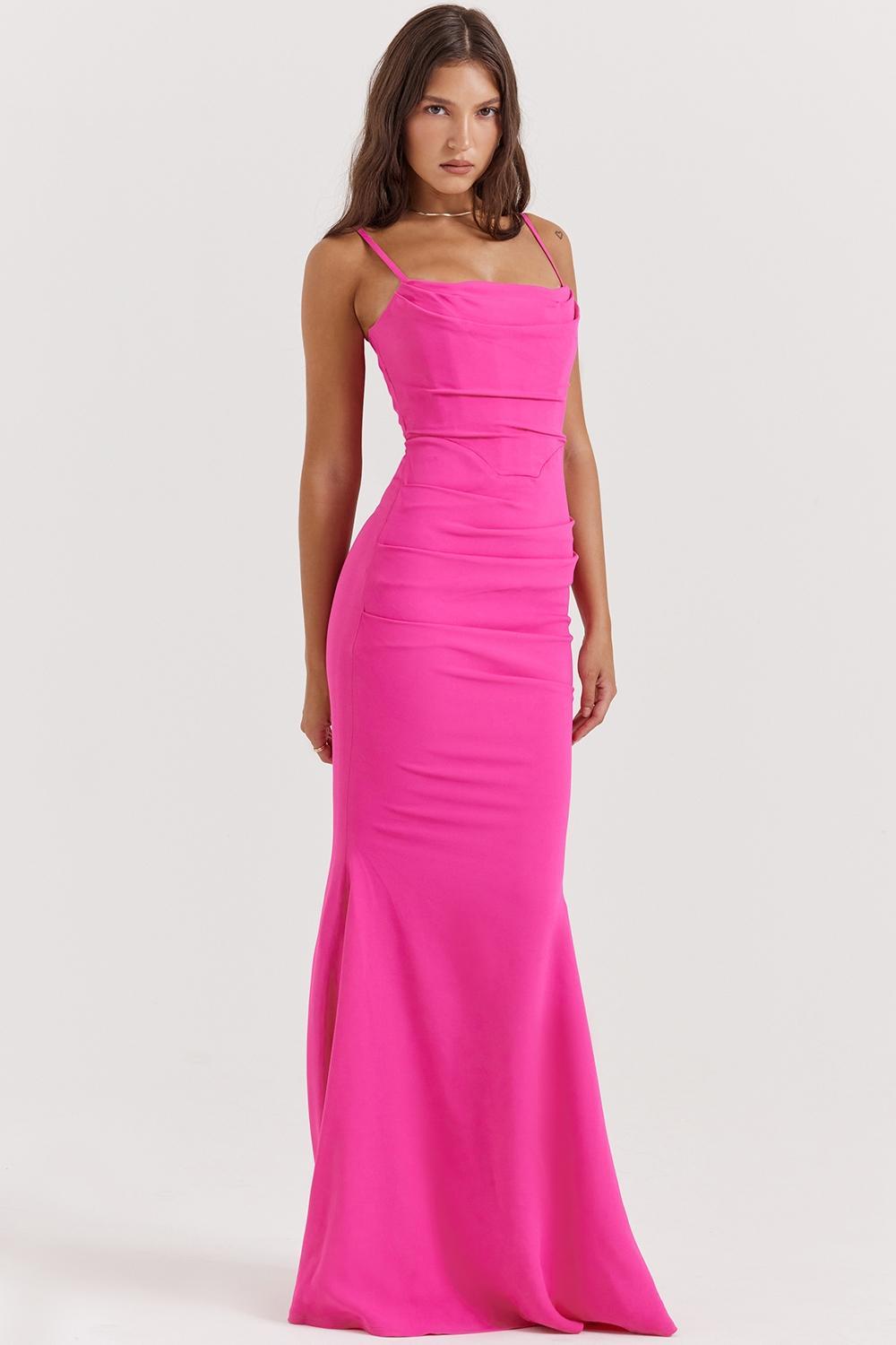 Milena Hot Pink Corset Maxi Dress Product Image