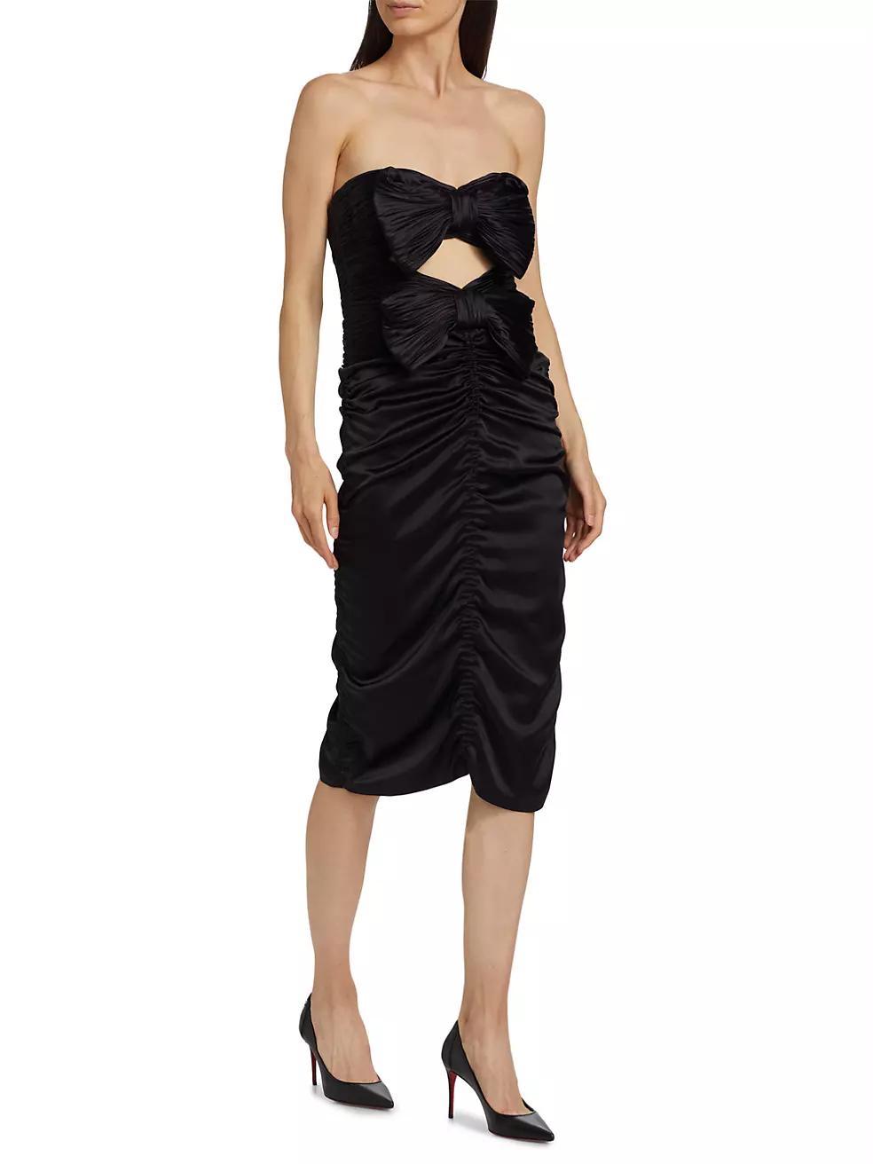 Bow-Accented Strapless Ruched Dress Product Image