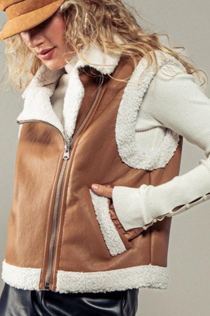 Bella Sherpa Lined Faux Leather Vest Product Image