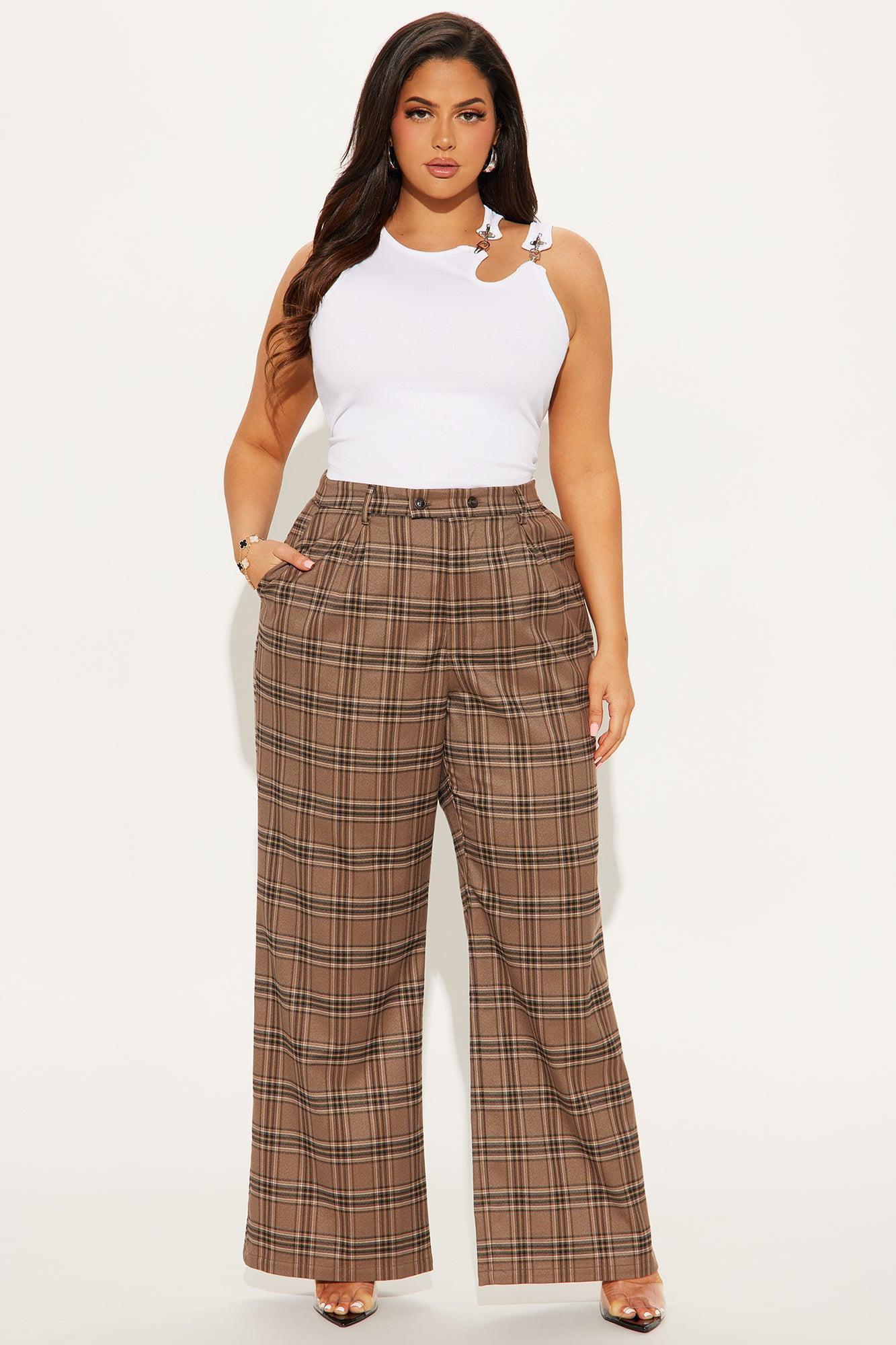 Alaiya Wide Leg Plaid Trouser - Brown/combo Product Image