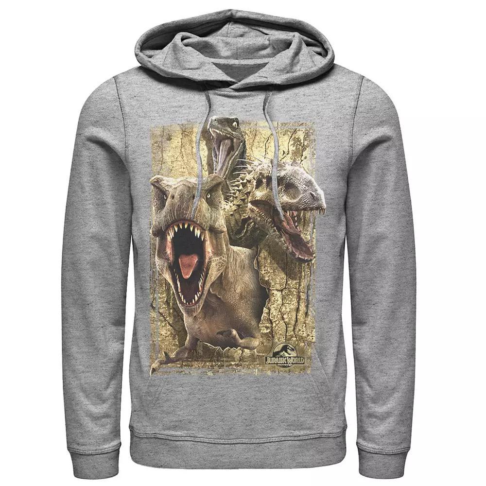 Men's Jurassic World T-Rex Indominus Rex & Raptor Hoodie, Size: Small, Athletic Grey Product Image