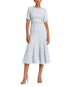 Mac Duggal Womens Short Sleeve Beaded Trim Boucle Midi Dress Product Image