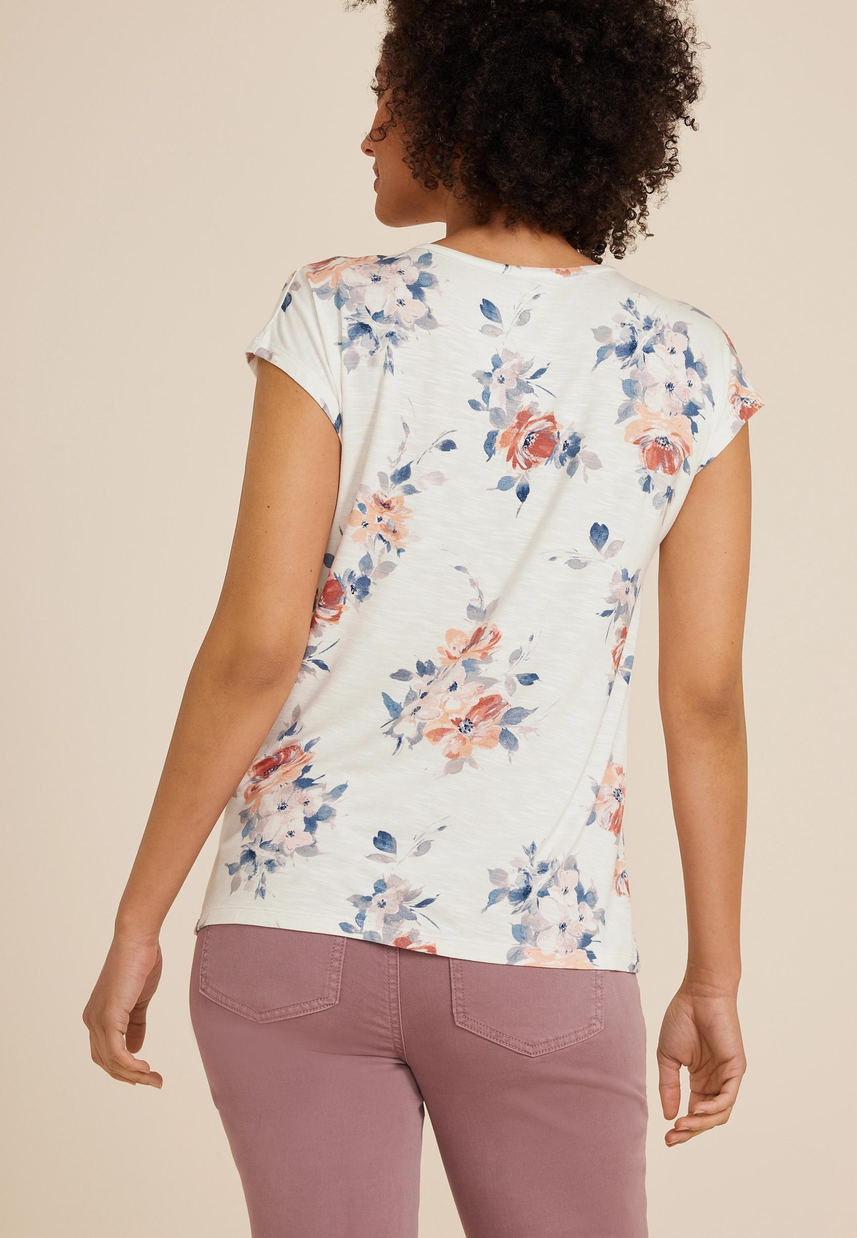 24/7 Fairhaven Floral Pleated Tee Product Image