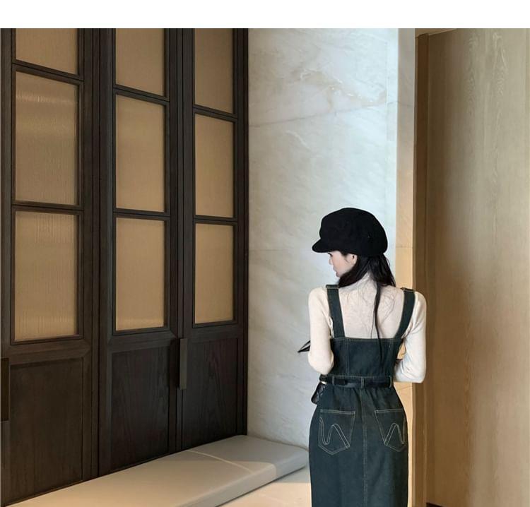 Washed Denim Buttoned Maxi Overall Dress Product Image