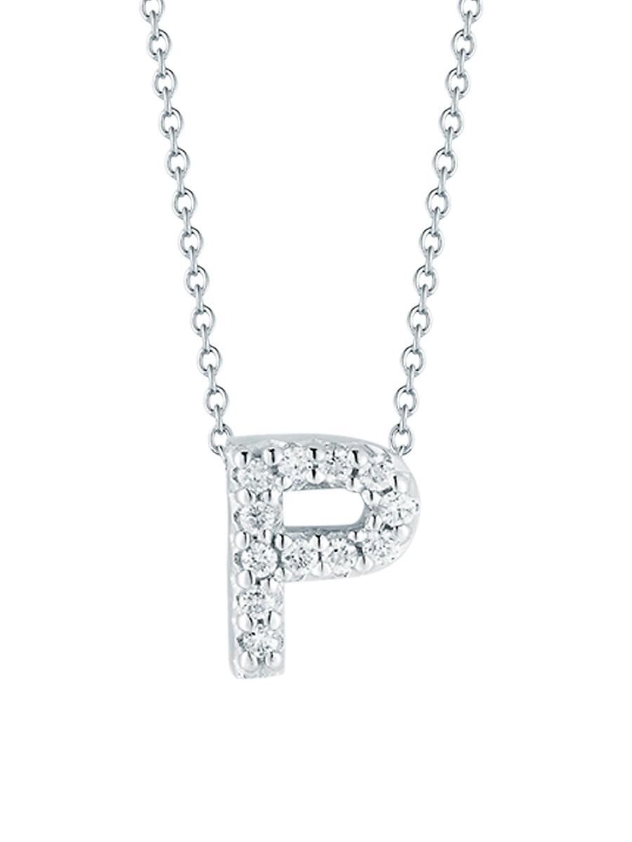 Roberto Coin 18K White Gold Initial Love Letter Pendant Necklace with Diamonds, 16 Product Image