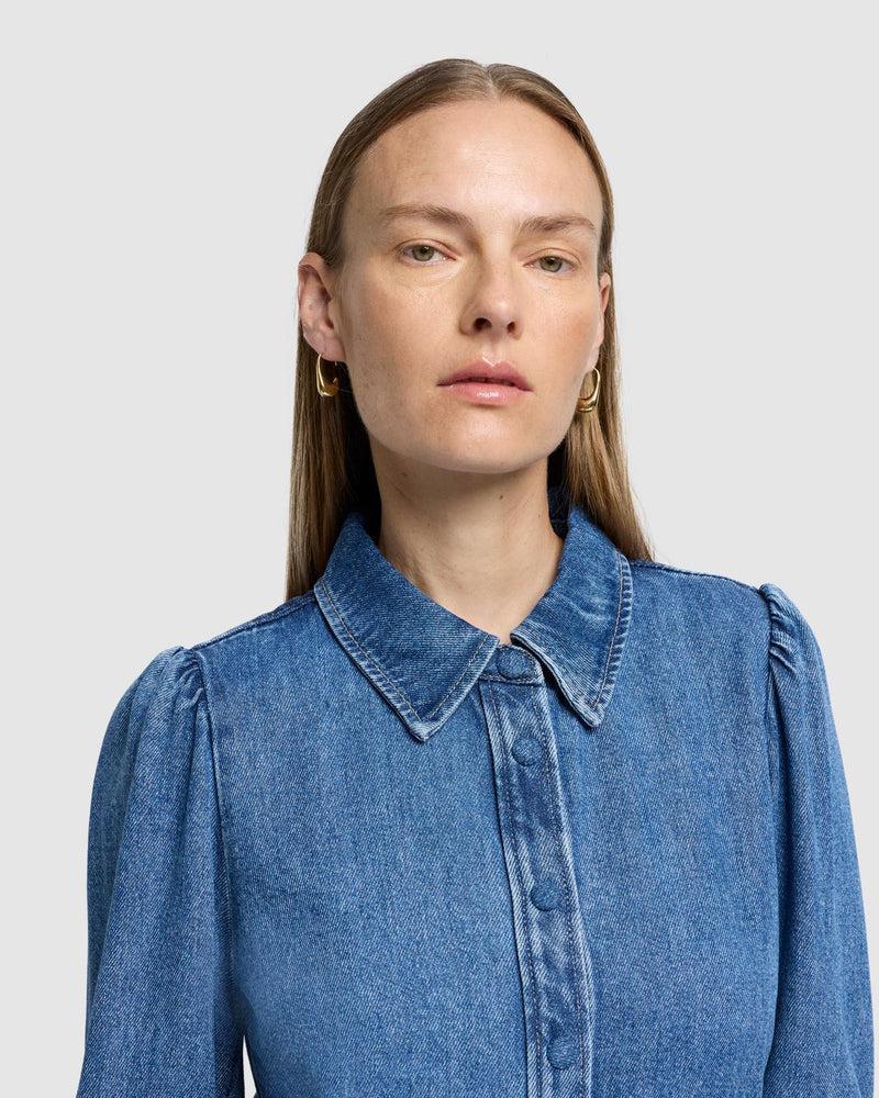 Denim Lustre Puff Sleeve Shirt Product Image