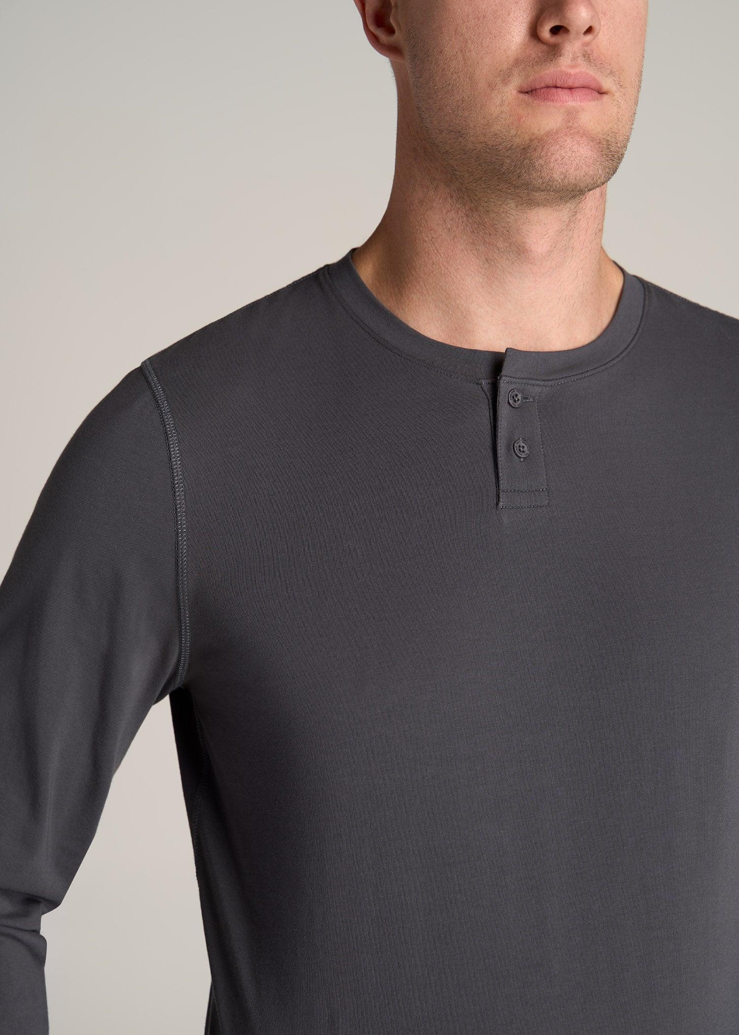 Pima Stretch Knit Henley Shirt for Tall Men in Iron Grey Product Image