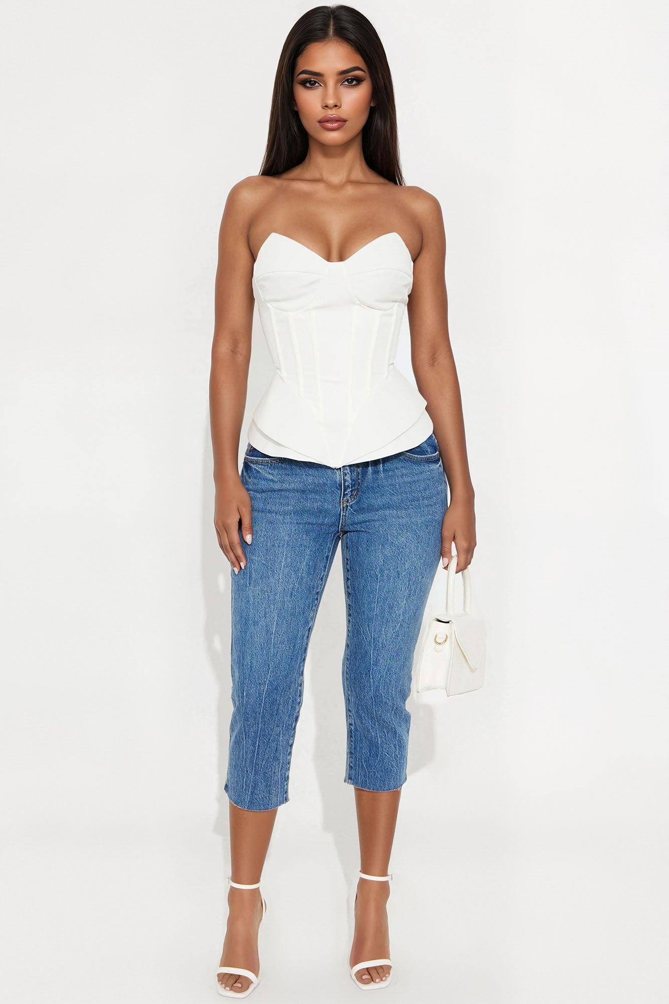 Gwendolyn Lace Up Corset Top - White Product Image