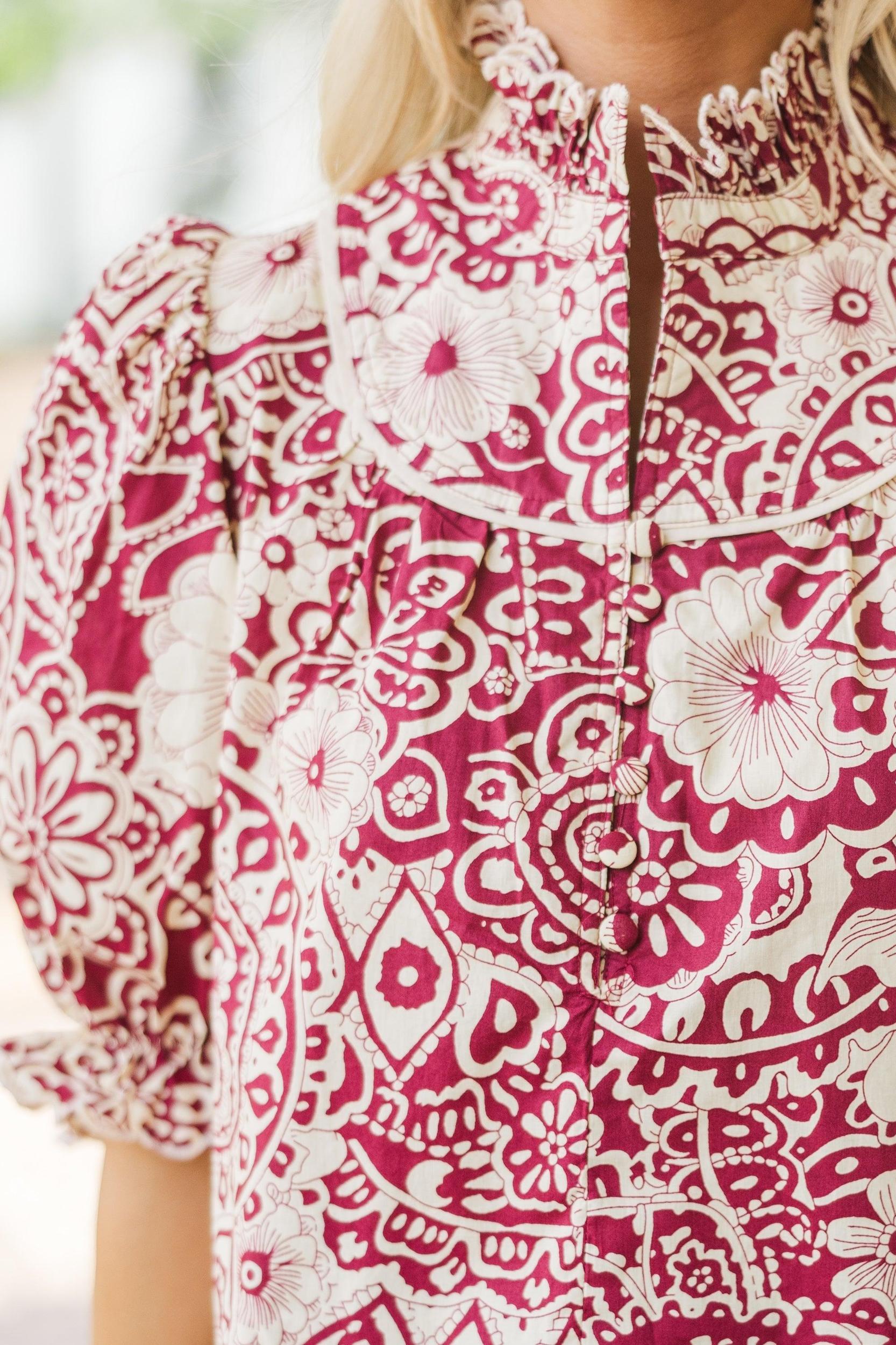 Keep It Up Sangria Red Floral Blouse Female Product Image
