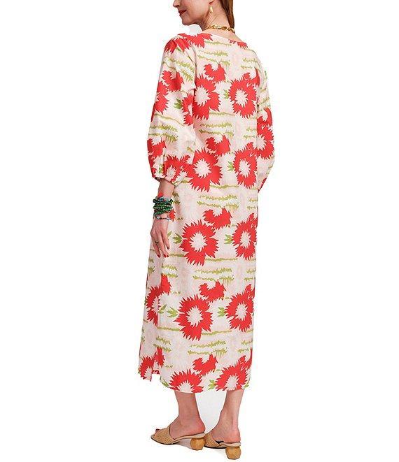 FRANCES VALENTINE Minnow Dahlia Burst Print Boat Neck Bracelet Puff Sleeve Maxi Dress Product Image