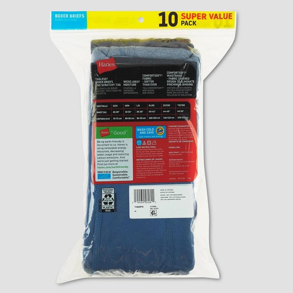 Hanes Men's ComfortSoft Waistband Moisture-Wicking Cotton Boxer Briefs 10pk - Blue L: Tagless, Breathable Fabric Product Image