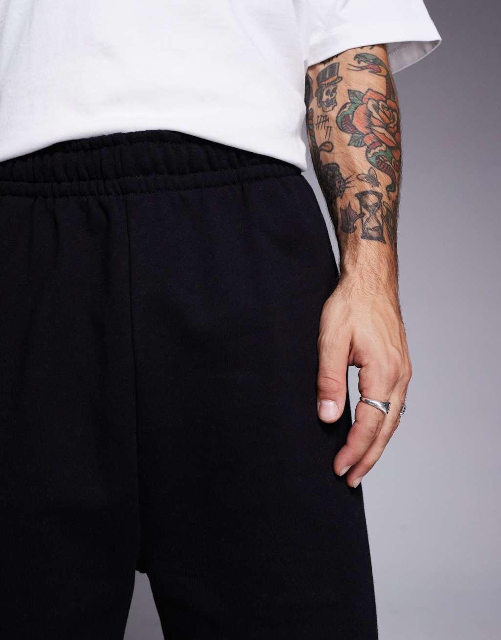 ASOS DESIGN premium heavyweight wide leg sweatpants 400gsm in black Product Image