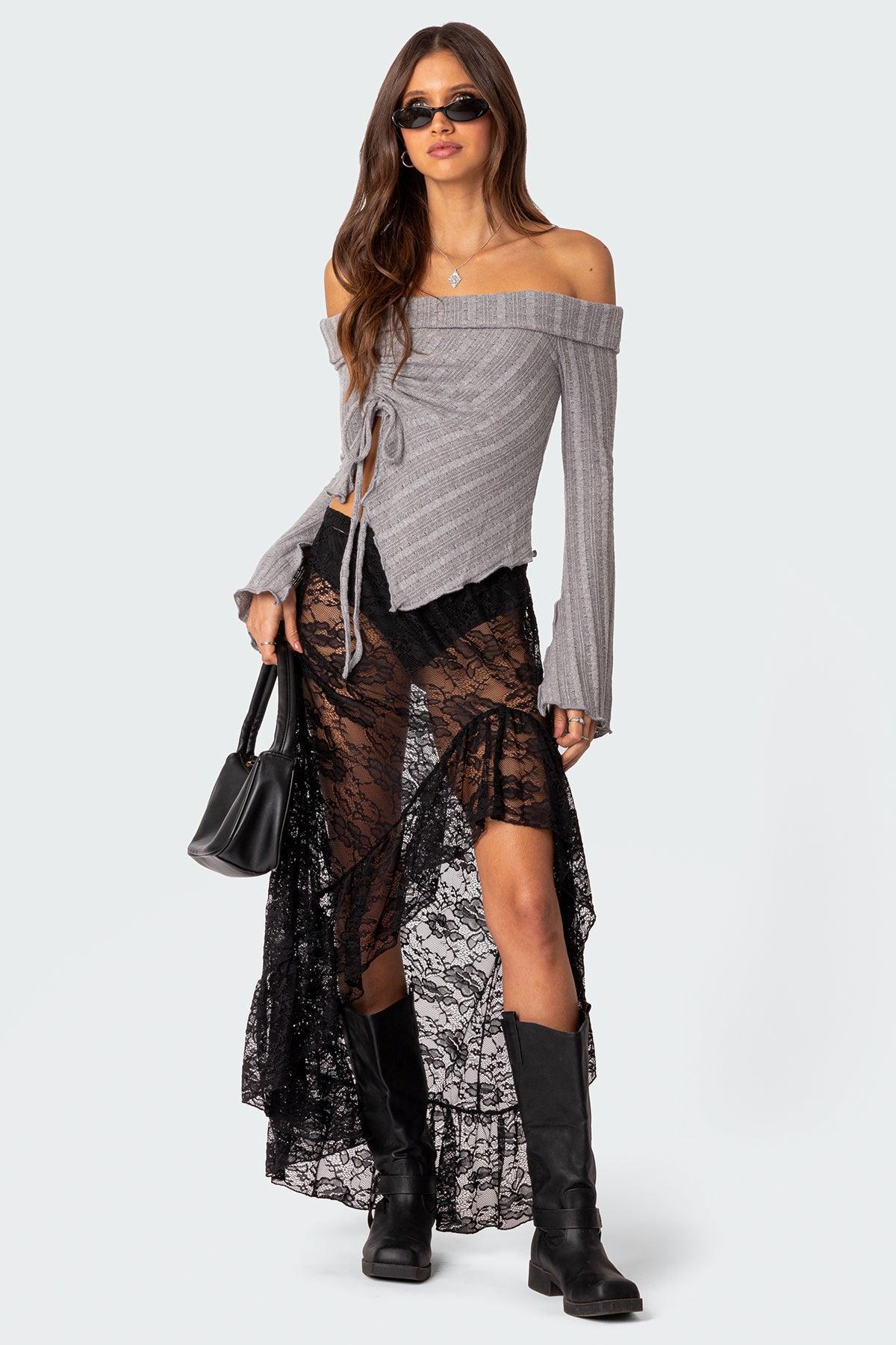 Alona Asymmetric Fold Over Knit Top Product Image