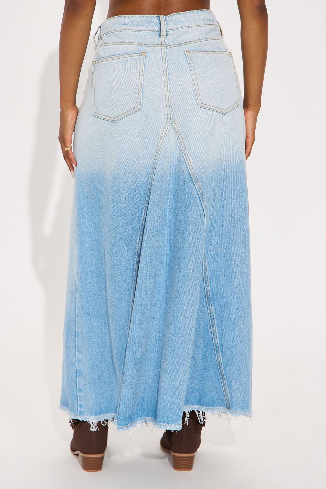 Daydreamer Low Rise Denim Midi Skirt - Light Wash Product Image