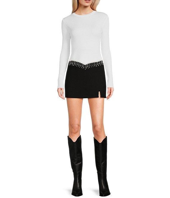Say What Long Sleeve Sparkly Rhinestone Fringe Top Product Image