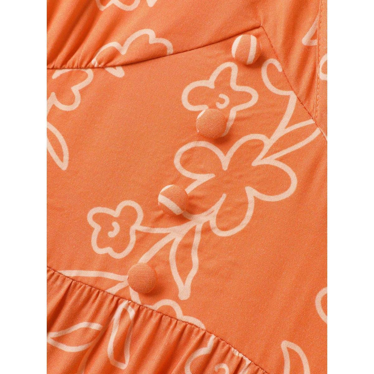 Plus Size Rayon Silhouette Floral Print Midi Dress Rust Women Overlap Collar Short sleeve Curvy BloomChic 14-16/1X Product Image