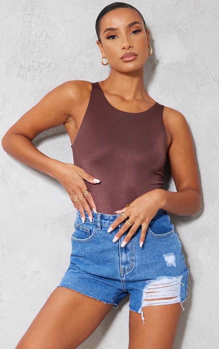 PRETTYLITTLETHING Mid Blue Wash Ripped Denim Mom Shorts Product Image