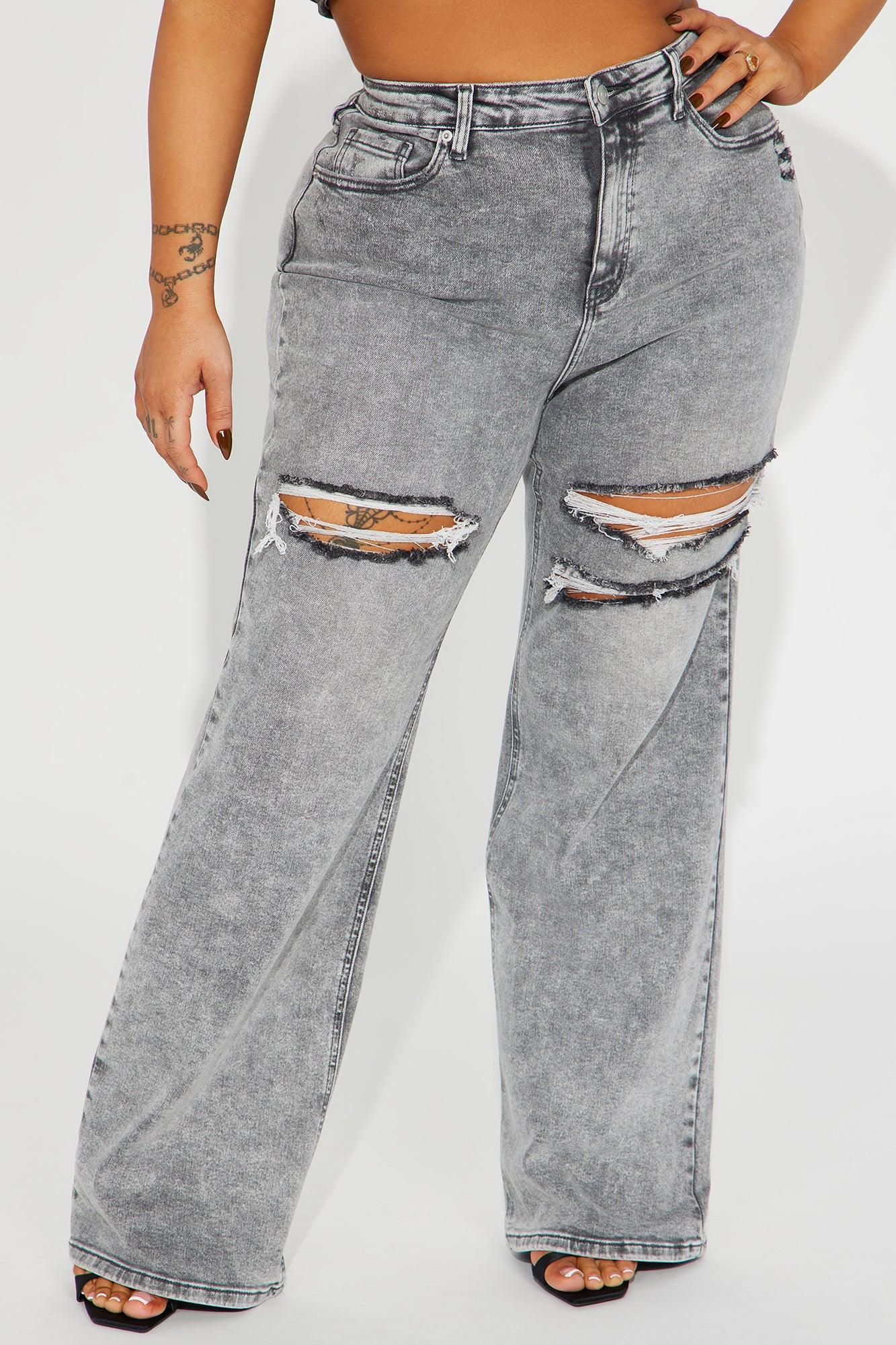 Remi Ripped Stretch Baggy Jeans - Grey Product Image