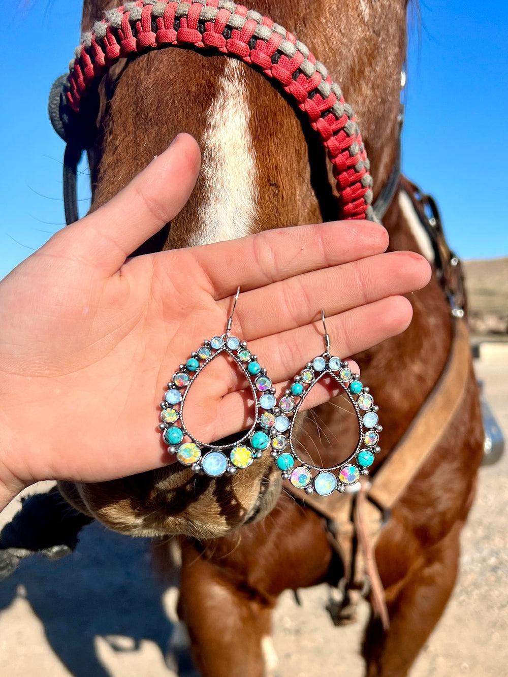 Teardrop Ranch Rhinestone Earrings- 4 Color Choices Product Image